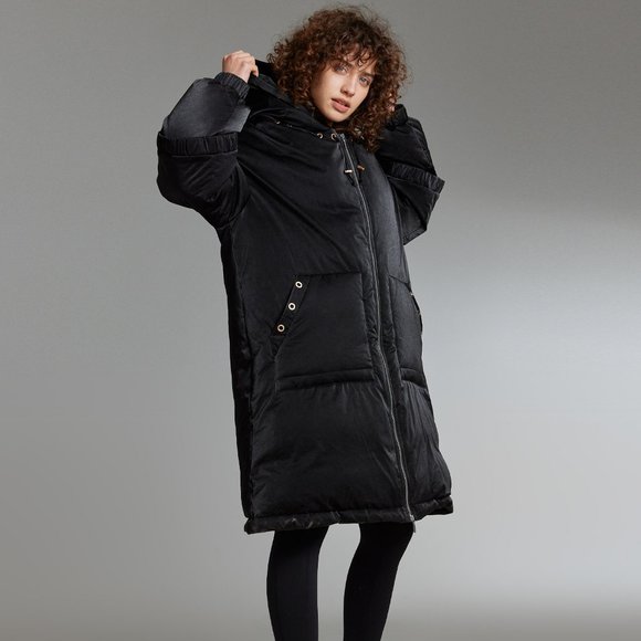 Hooded Down Jacket with Drawstring Hem - Picture 2 of 4